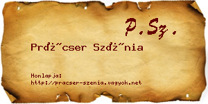 Prácser Szénia névjegykártya